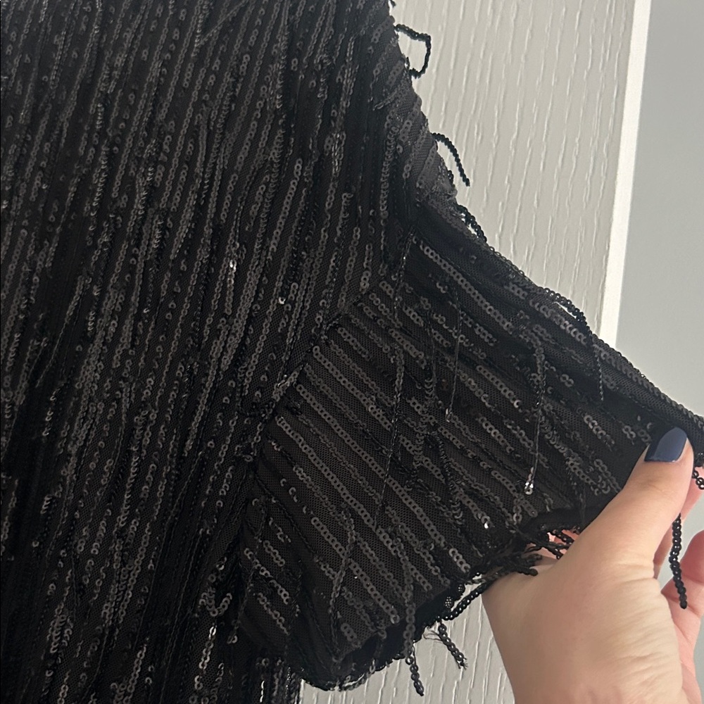 Black Zara Sequin Fringe Dress - Picture 2 of 6